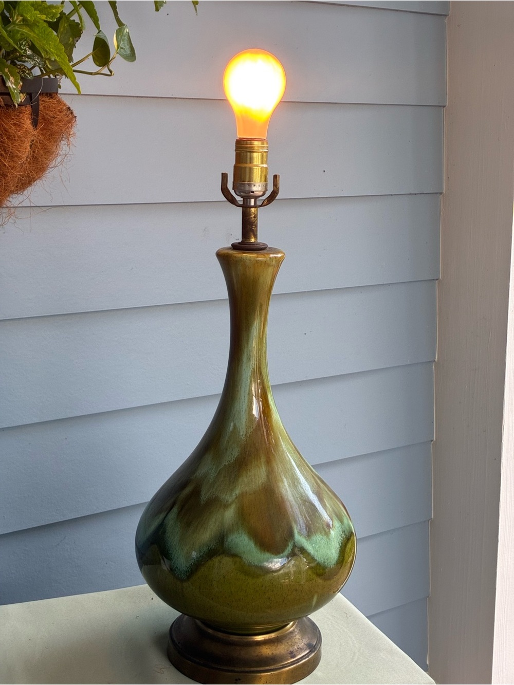 VINTAGE Mid-Century Modern Ceramic Drip Glaze Table Lamp ✨ 1970sStunning MCM